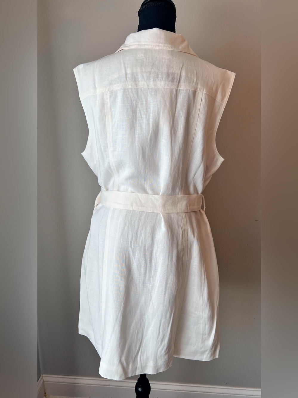 Commense blazer collar Sleeveless Belted linen mini Dress - Picture 6 of 10